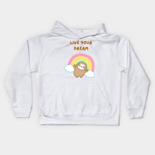 Live Your Dream Rainbow Sloth Kids Hoodie